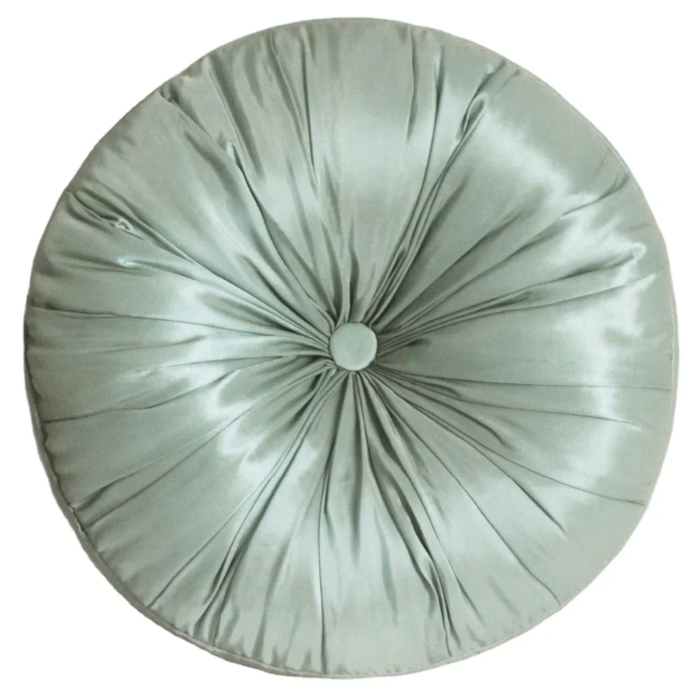 40cm Faux Silk shiny Round  Soft  Decoration Cushion  with Button Design