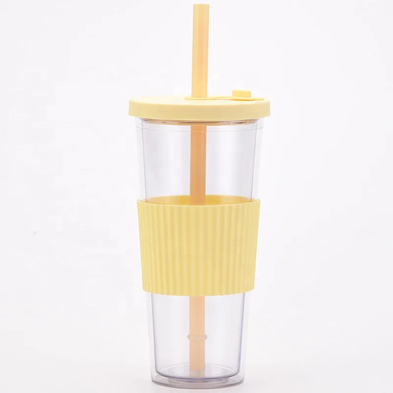 wholesale Reusable plastic acrylic tea Cup Double Wall Insulated Wide boba tumbler with lid and Straw For Bubble Tea
