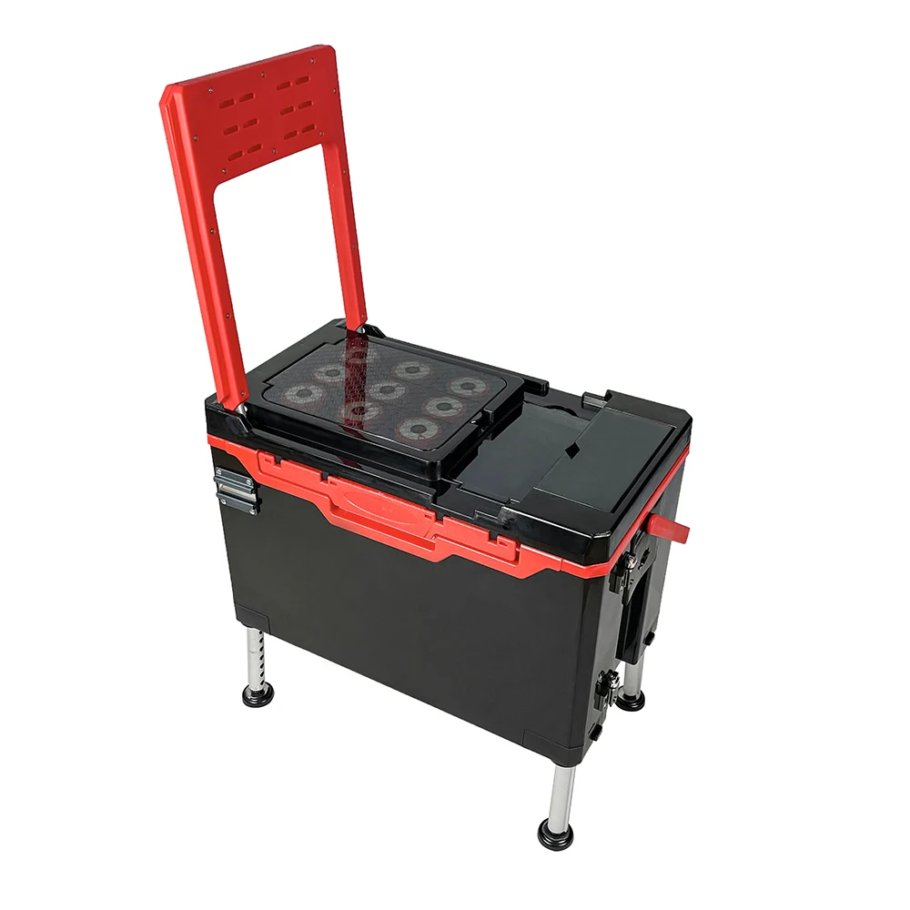 Portable Fishing Box Insulated Cooler with Handle and Wheels Multi-function Fishing Chair Foldable Backrest Large Capacity 32L