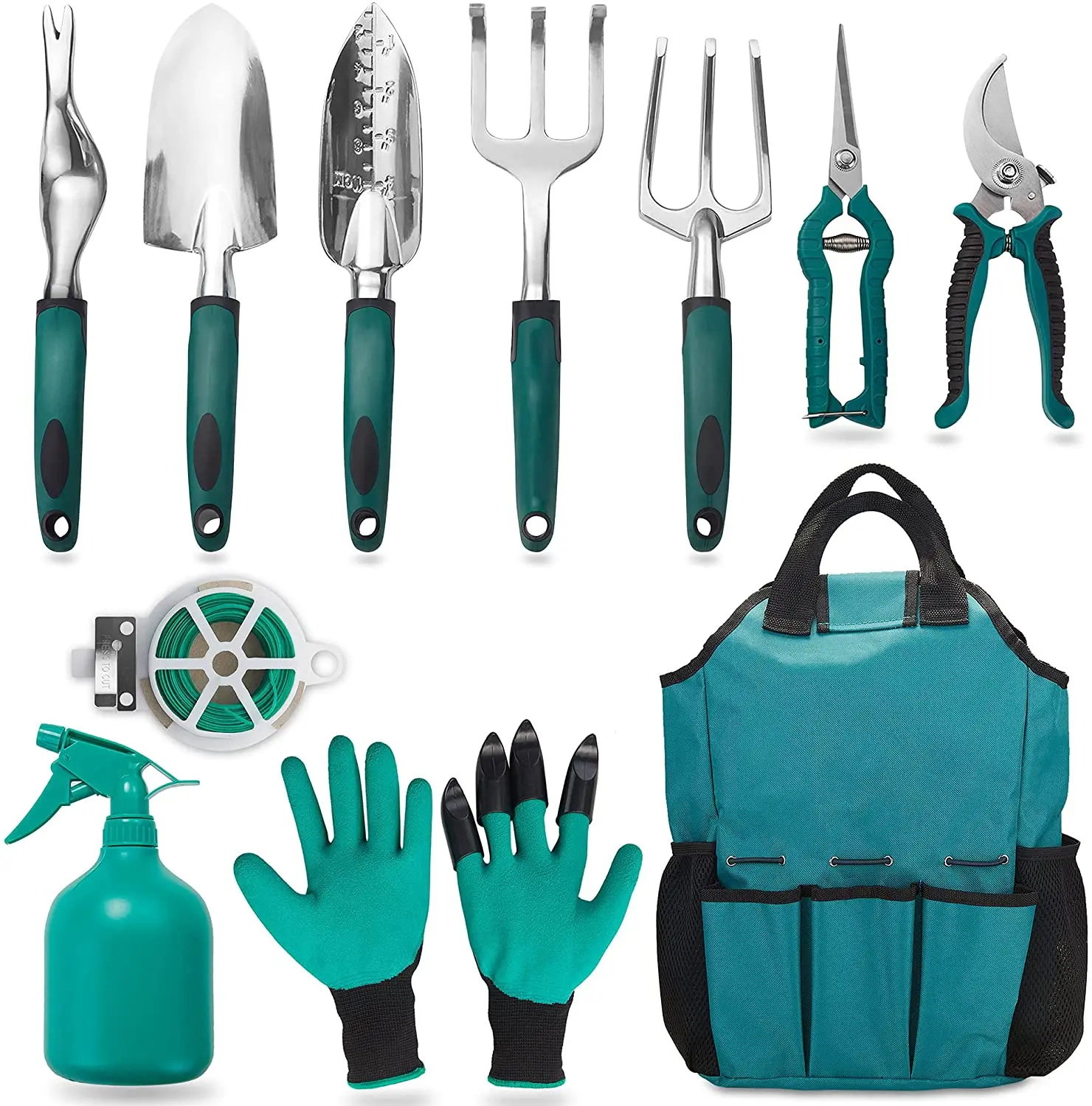 Garden Tool Set,11 Pcs Aluminum Alloy Steel Hand Tool Starter Kit with Garden Bag Outdoor Tool,Heavy Duty Gardening Work Set