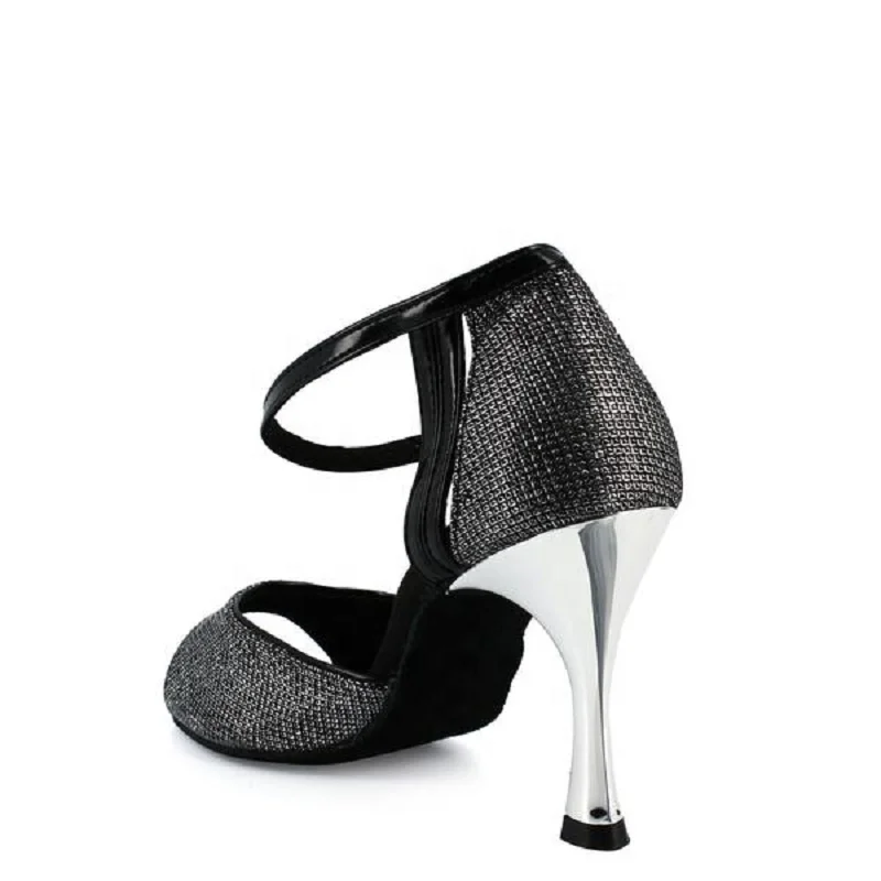 Zapatos De Baile Latino Mujer из искусственной кожи черного цвета с блестками для латинских Сальса Каблук 8 5 см обувь бальных танцев Новое поступление туфли