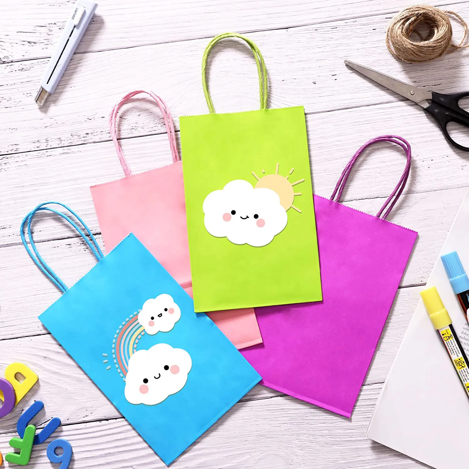 Custom Party Favor Colorful Mermaid Shark Astronauts Fairy Treat Bags Goodie Candy Kraft Paper Gift Bag For Kids Birthday Party