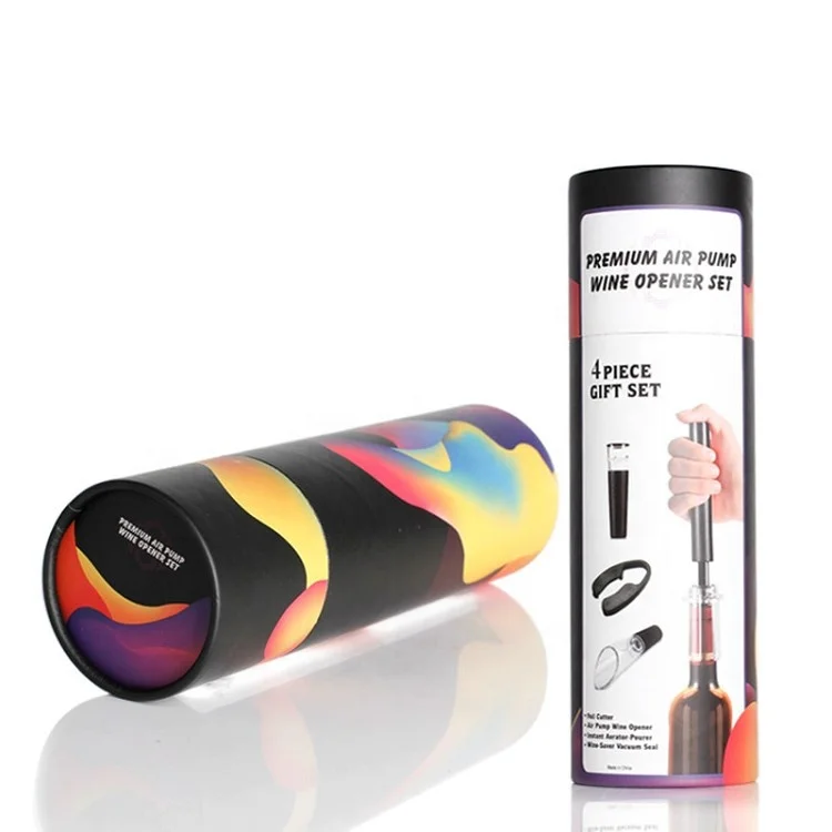 Air Pump Gift Set Wine Bottle Shaped Wine Bottle Opener Set in Tube Gift Box Best Selling 4pcs Silk Screen Printing 4 Color