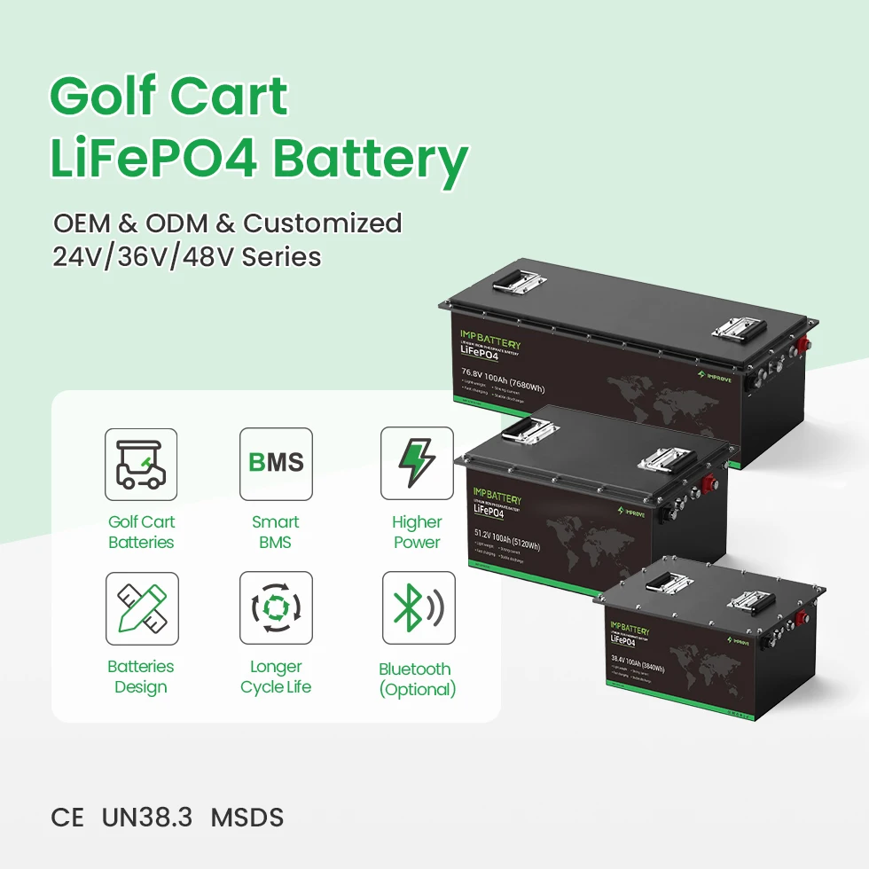 Factory sale 36V 48V 50ah100ah120ah 135ah 200ah lifePO4 golf cart battery smart BMS build in LCD