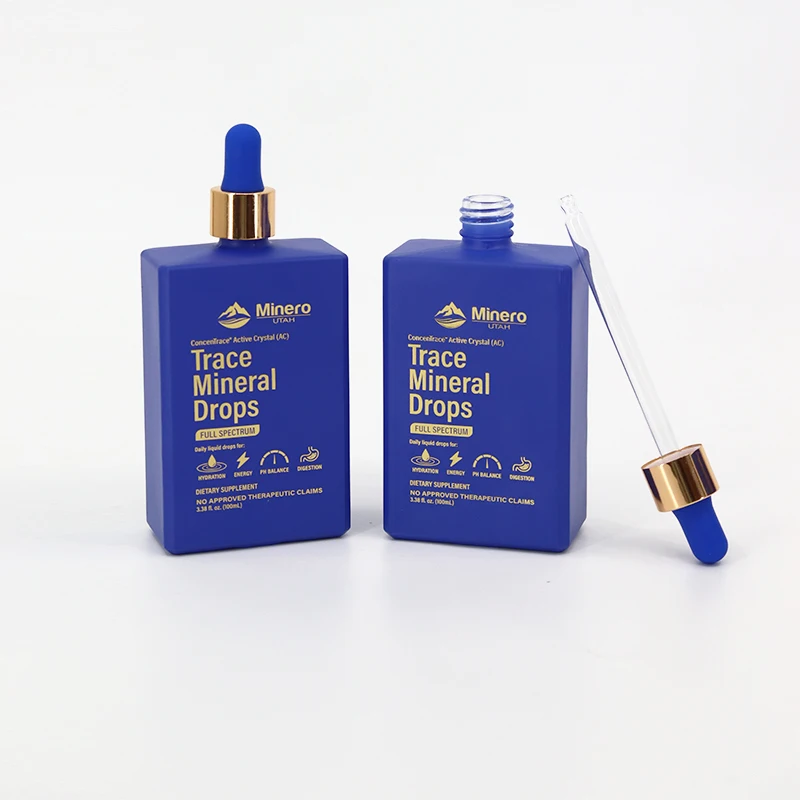 15ml/30ml/50ml/100ml Navy Blue Rectangle Glass Serum Essence Dropper Bottle Flat Square Essential Oil Tincture Bottle With Box