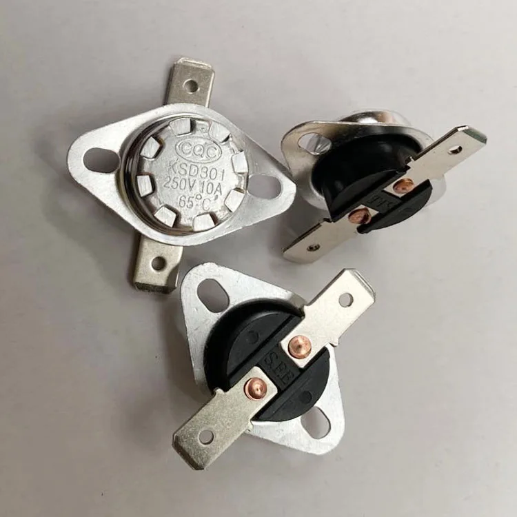 KSD301/302 bimetal thermostat 50c 10A normally closed flat foot fixed ring thermal switch over temperature switch