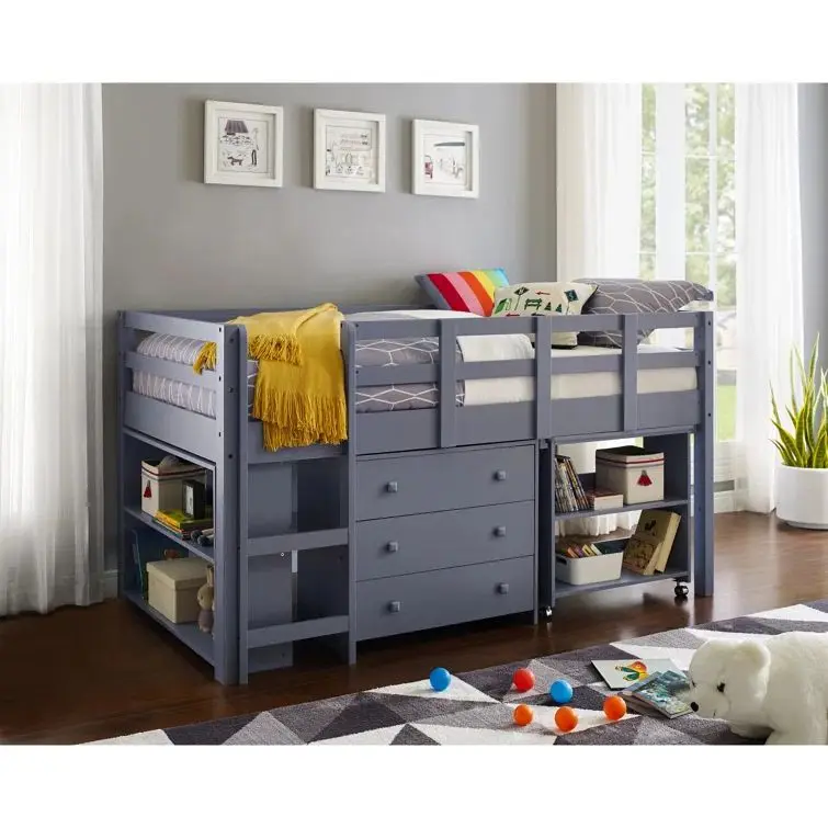 Children Furniture Wooden Kids Bunk Bed Twin Bed For Kids with Drawers and Stairs