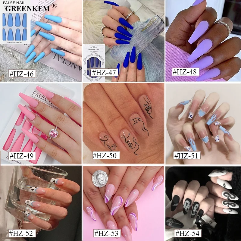 24Pcs Set Private Label Customized Press on Nails French Line Removable Fale Nails Press Designs Finished Nails