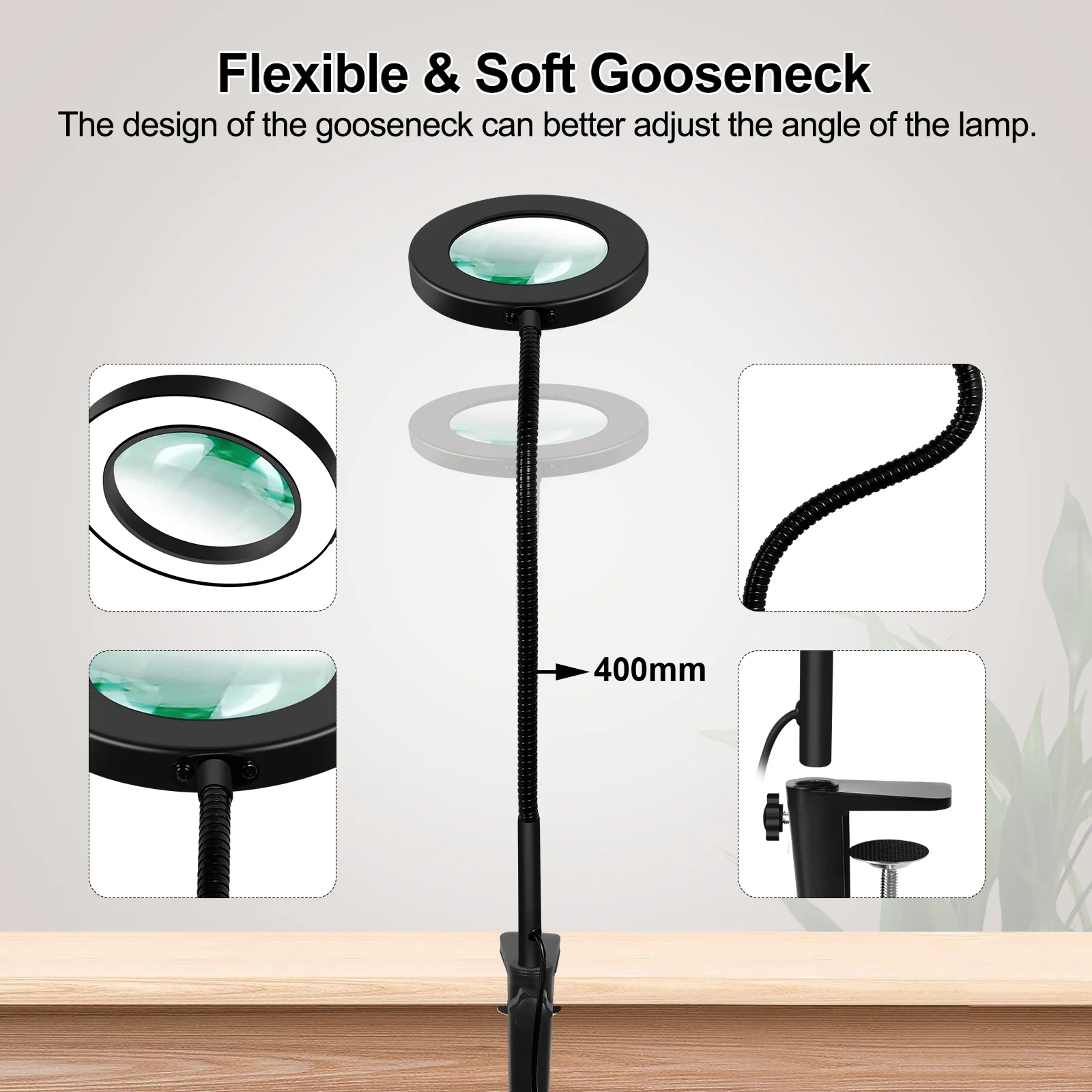 USB 72 LED Light Table Lamp 5X Magnifier High Definition Glass Eye Protection Clamp Clip Modern Design Style Living Room Reading