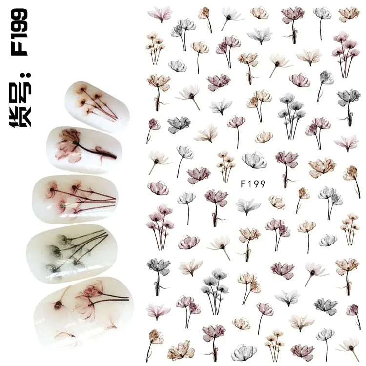 
F195-F204 F Series Adhesive Plants Wraps Cute Animal Sticker Decoration Nail Art Flower Decals 