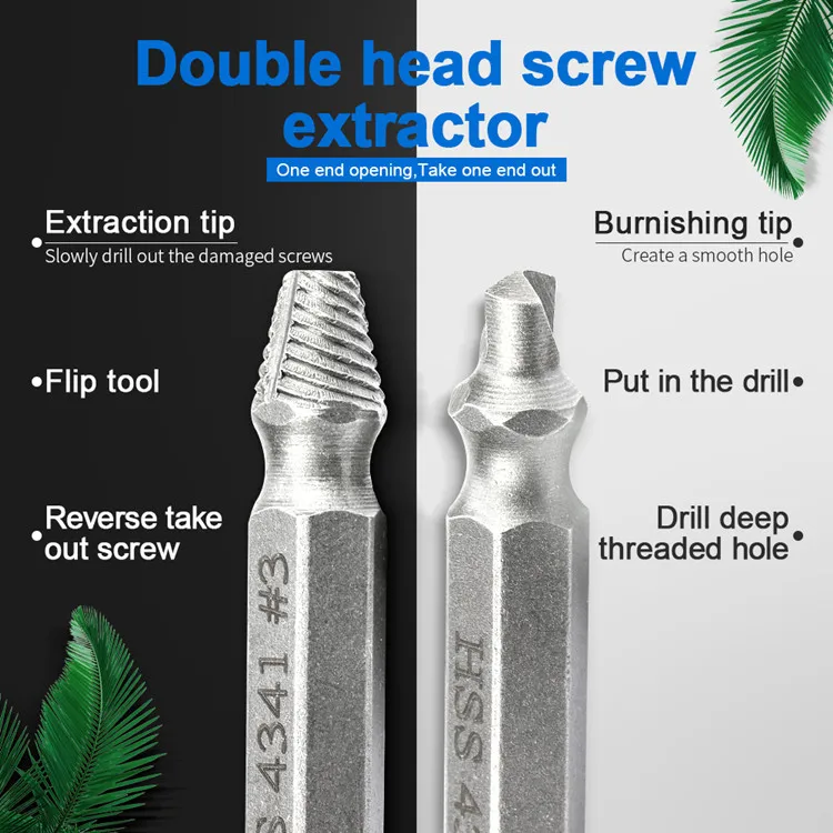 Manufacturer 4PC 5PC 6PC NINDEJIN  Titanium Plated Stripped Screw Extractor Set Speed Out Damaged Screw Extractor Kit