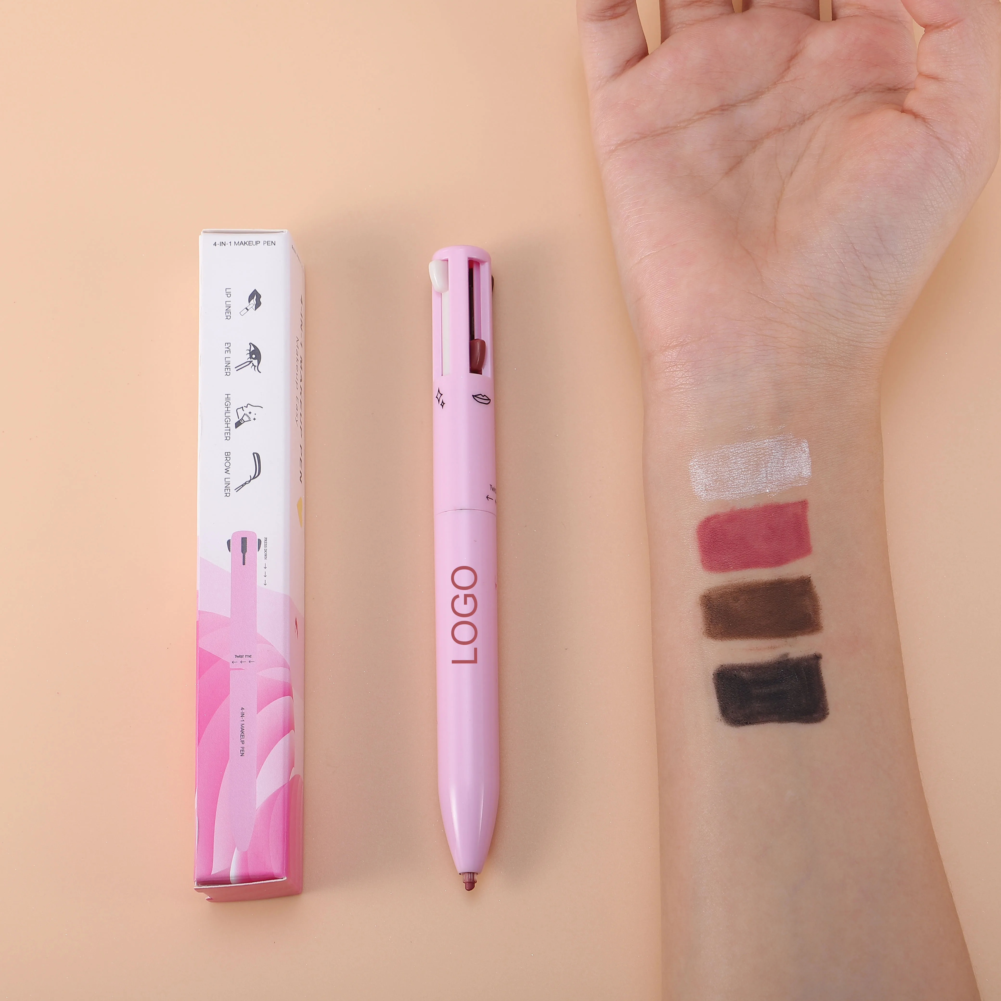 Free Photo Shooting Cruelty Free Long-lasting Eyebrow Pen 4 in 1 makeup pen lip eye highlighter Private Label