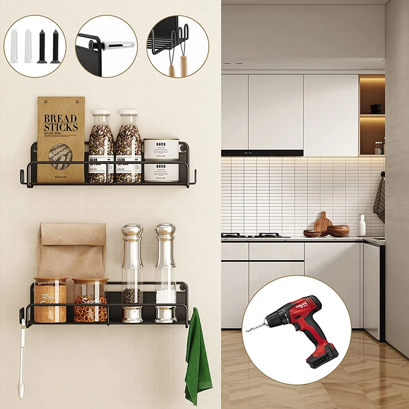 4 Pack Metal Fridge Shelf Magnetic Spice Jars Rack Seasoning Organizer for Cabinet Refrigerator Microwave Oven with 20 Hooks