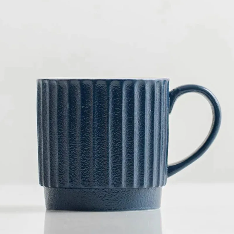 9oz Wholesale Nordic Matte Frosted Color Ceramic Embossed Milk Tea Espresso Latte Coffee Striped Mug Cup Gift Box Solid Colors