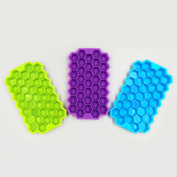 Honeycomb Shape 12Holes /37 Holes Silicone Ice Cube Tray Mold With Lids Silicone Ice Cube Trays Hexagonal Ice Cube Molds