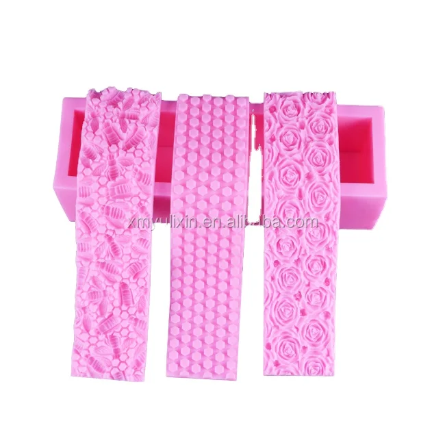 25.5*6*6.5 High quality Extra Thick replaceable 3d flower silicone soap mold loaf with different pattern mats for sale