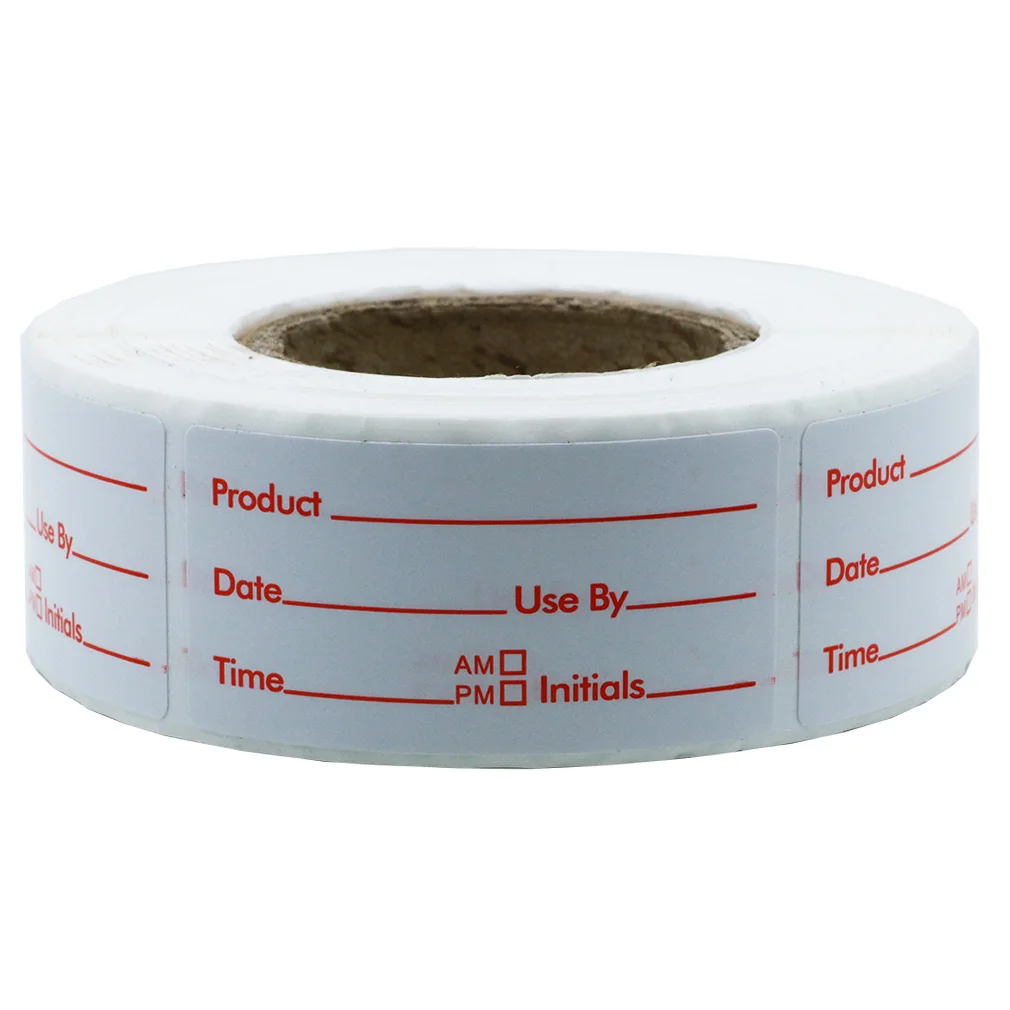 Hybsk 1 x 2 Inch Shelf Life Labels for Food Rotation Use By Food Preparation Stickers Prep Date Total 500 Labels Per Roll