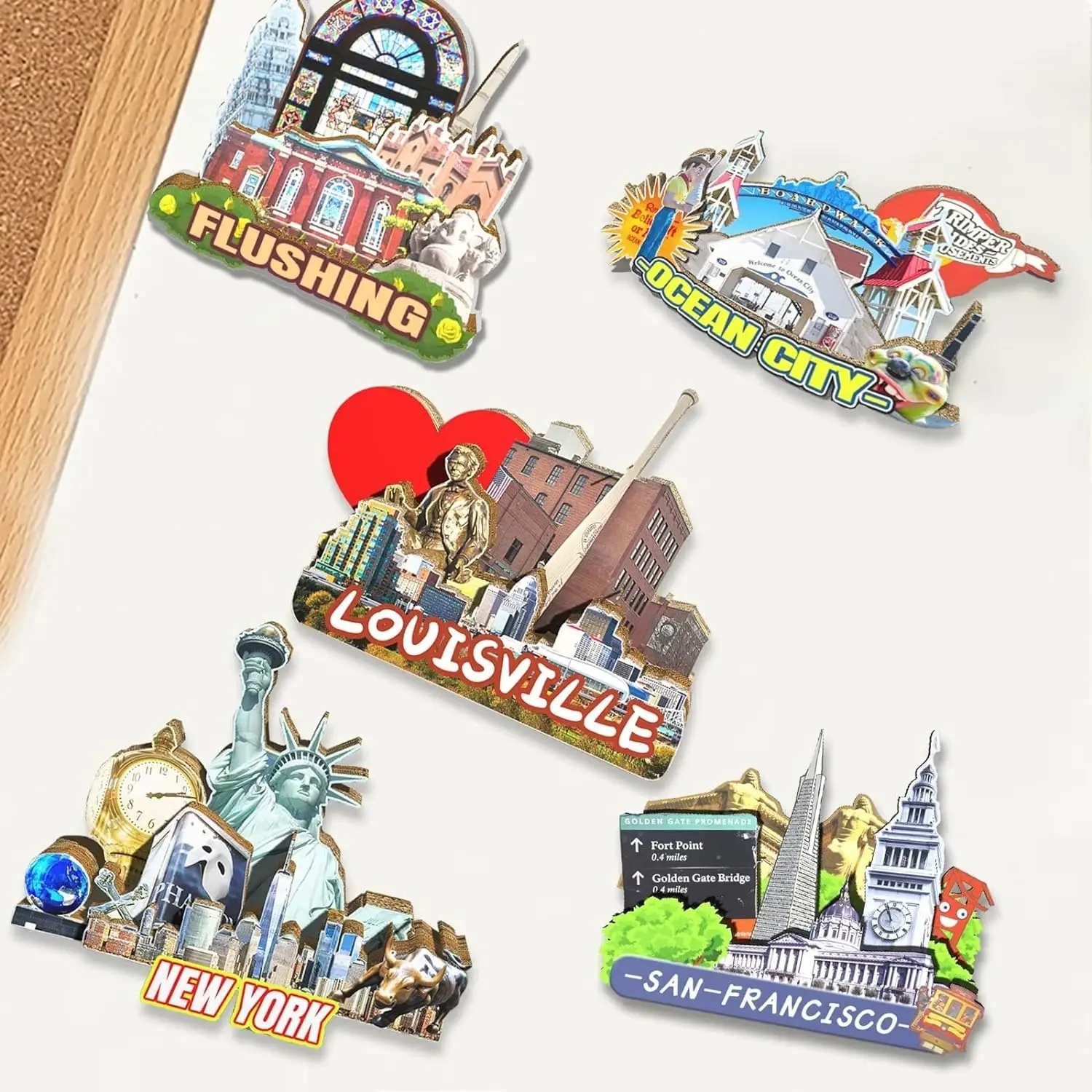 3D Fridge Magnet Engrave Custom Logo Tourist Souvenirs Wood Carving 2 layer Wood Fridge Magnet