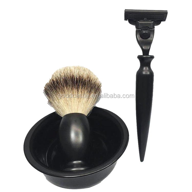 The new black three-layer shaving  razor heart-shaped shaving stand with two kinds shaving bowl shaving kits for men