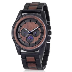 Popular Quartz Chronograph Custom Logo Wood Steel Watches For Men Luxury Stylish Wrist Watch