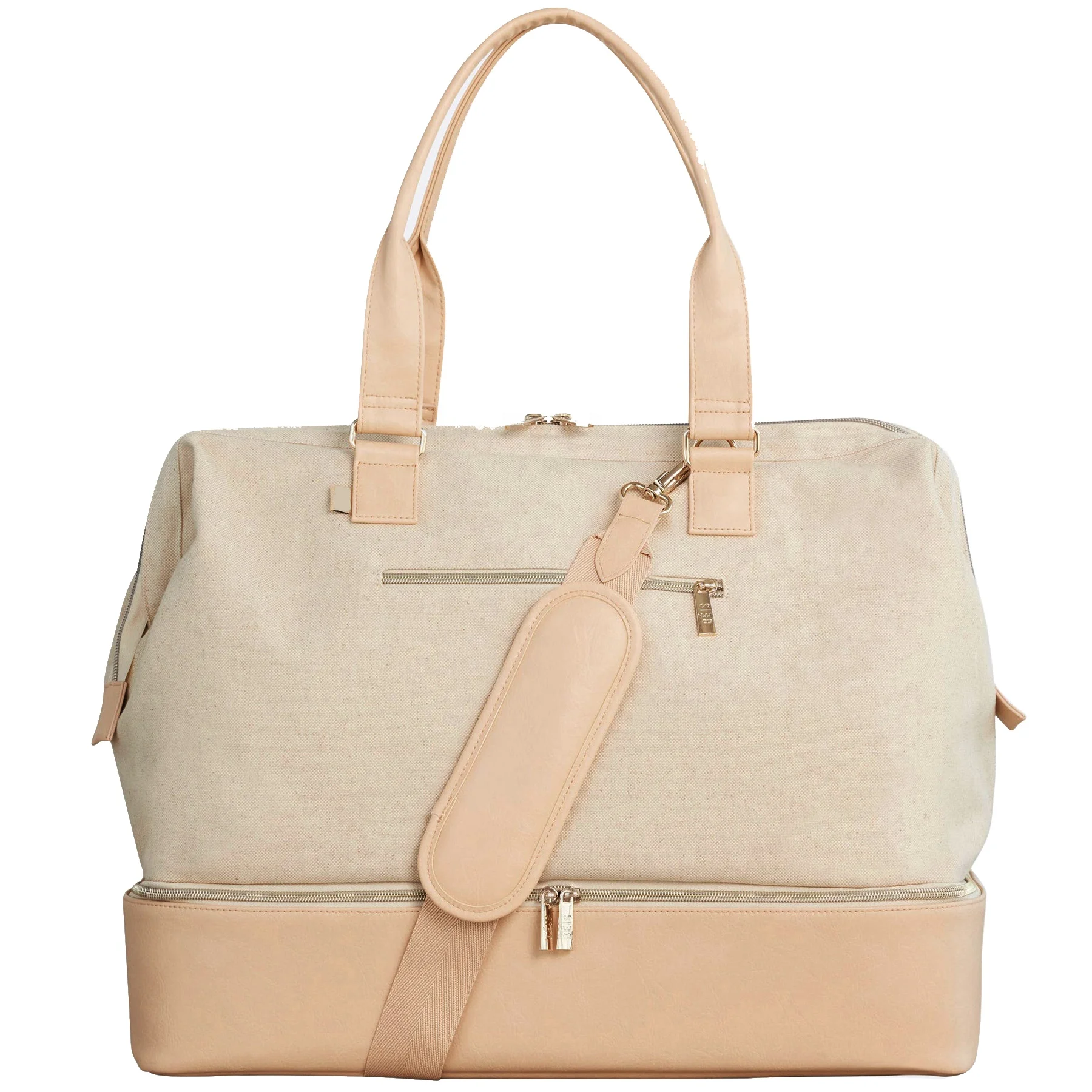 Manufacturer Custom Logo Overnight Weekender Waterproof Canvas & Vegan Leather Travel Duffle Bag With Shoe Compartment For Women