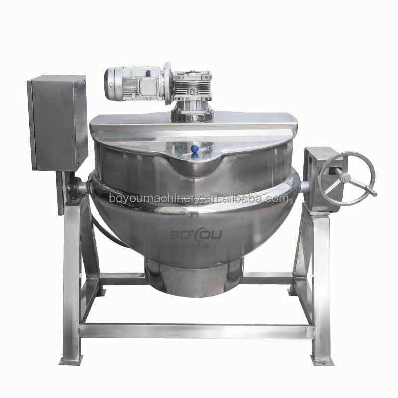 Sanitary Chocolate Hazelnut Paste Gas Jacket Kettle Tilting Cooking Mixer