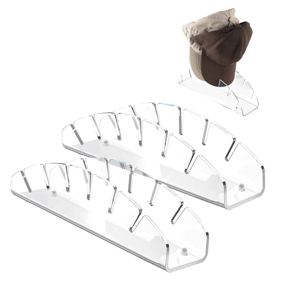 Rayshine 2 Pack  Hat Stand No Install Acrylic Hat Organizer For 7 Baseball Caps Hat Racks Display