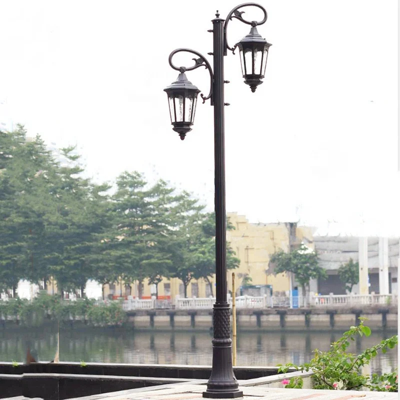 Antique outdoor waterproof LED high pole landscape garden lamp high and low double arm park villa garden aluminum lamp pole