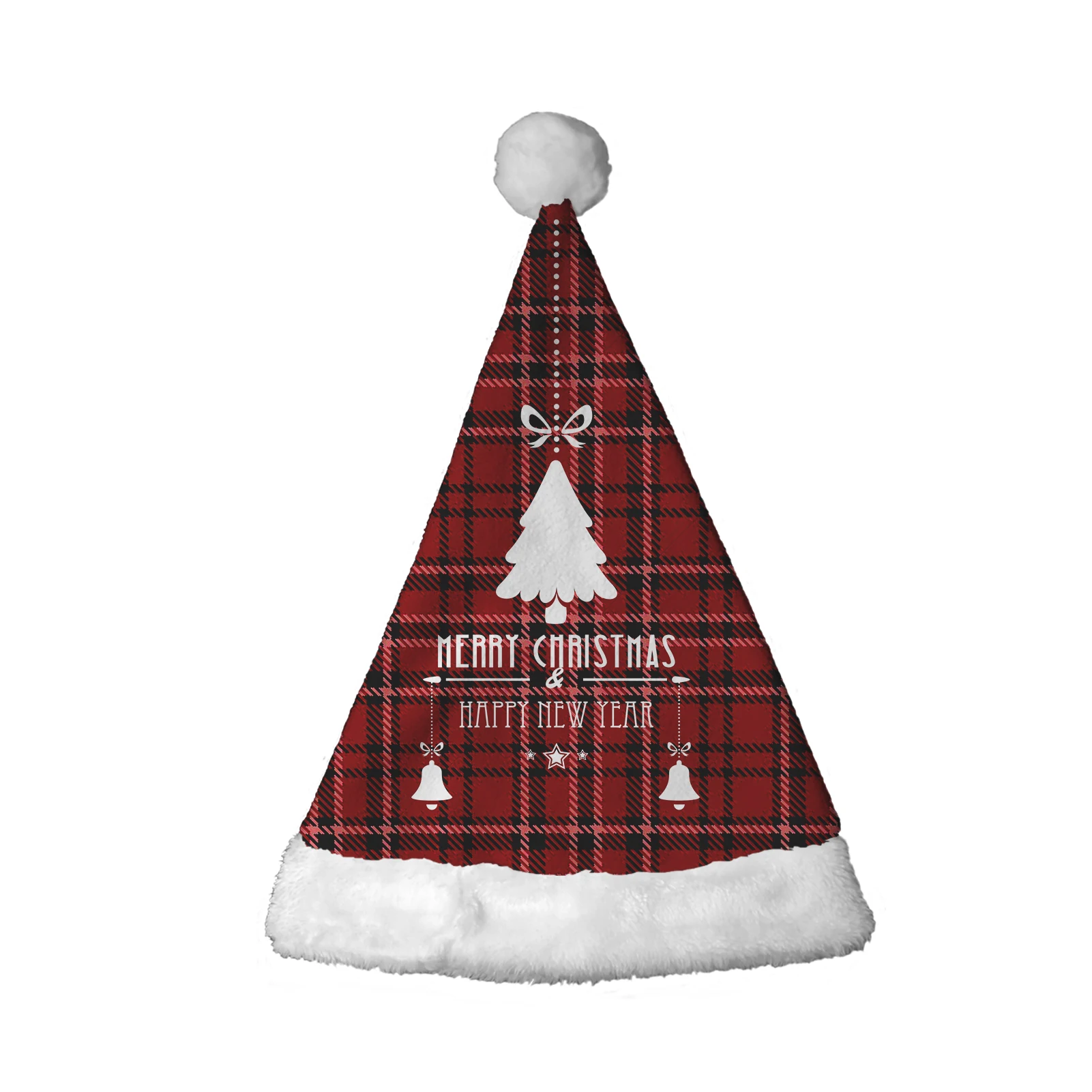 Christmas Red/Green Plaid Dotted Line Pattern TTO Technology Soft Infant Santa Hat Christmas Xmas Ornaments for Children Adults