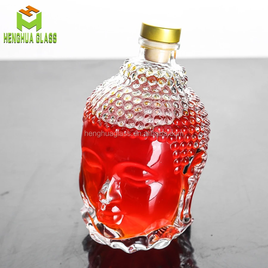 custom 750ml Buddha head shape glass bottle Buddha face Human face bottles glass
