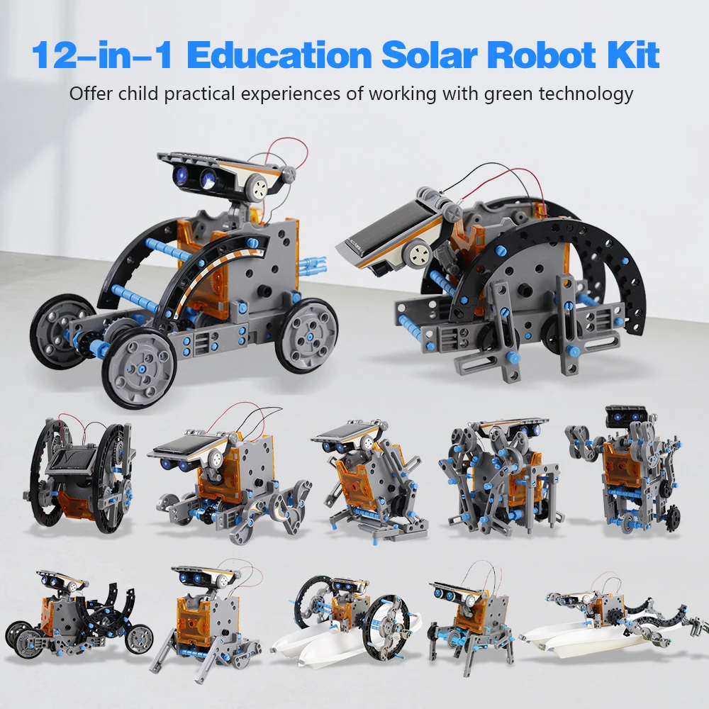 Kids STEM 12-in-1 Education Solar Robot Toys DIY Building Science Experiment Kit for Kids ,Solar Powered by The Sun