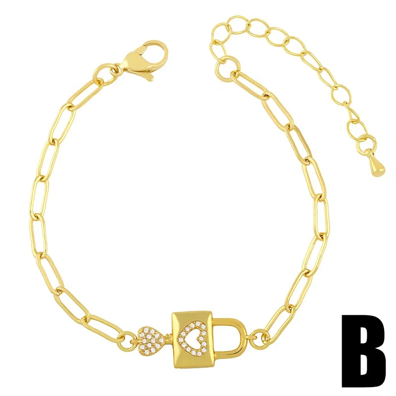 PJ-C430 Personalized simple title Baby bracelet with diamond heart lock adjustable gold plated bracelet