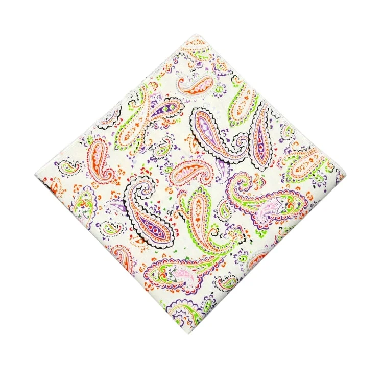 New Custom Design Cotton Pocket Squares for Men Colorful Paisley Pattern Print Handkerchiefs