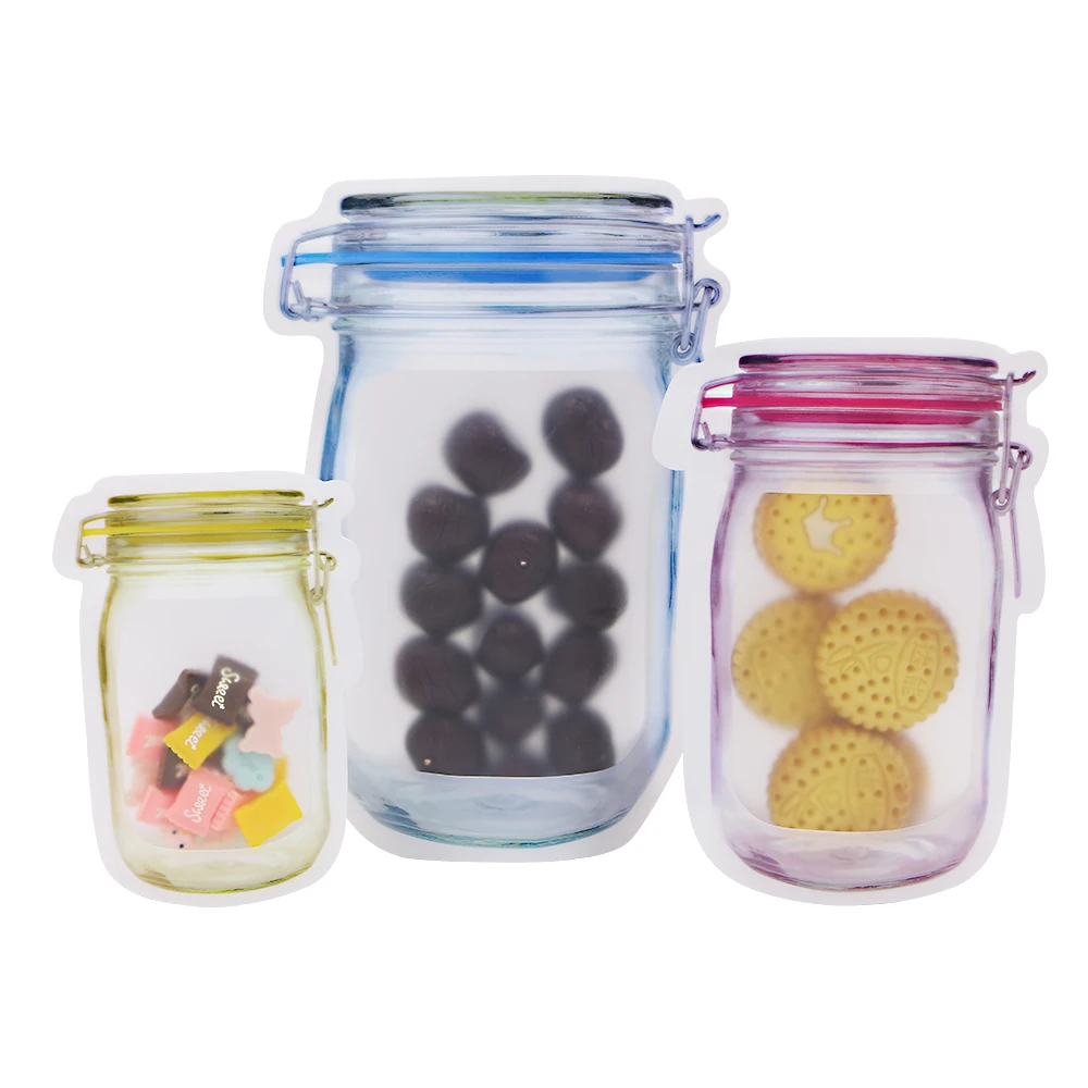 In Stock Children Plastic Stand Up Bottle Shape  Food Nuts Matte Zipper Pouch Customized Mason Jar Packaging Bag For Candy