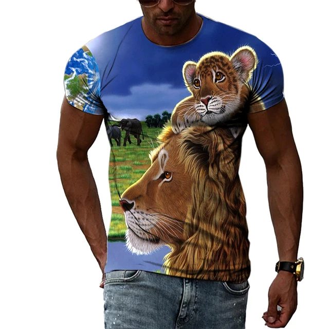 Summer Fashion Animal Lion Graphic T-shirts For Men Casual 3D Print Tee Hip Hop Harajuku Personality Round Neck Short Sleeve Top