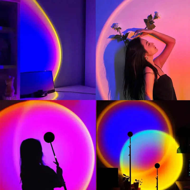 Цветная (RGB) 16 видов цветов романтичный визуальный Радуга НЛО солнце проекции Amazon светодиодный закат светильники с Halo проектор пульт дистанционного