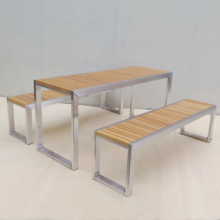 Outdoor Table Set Stool Teak WPC Camphor Wood Steel Outdoor Picnic Table Bench