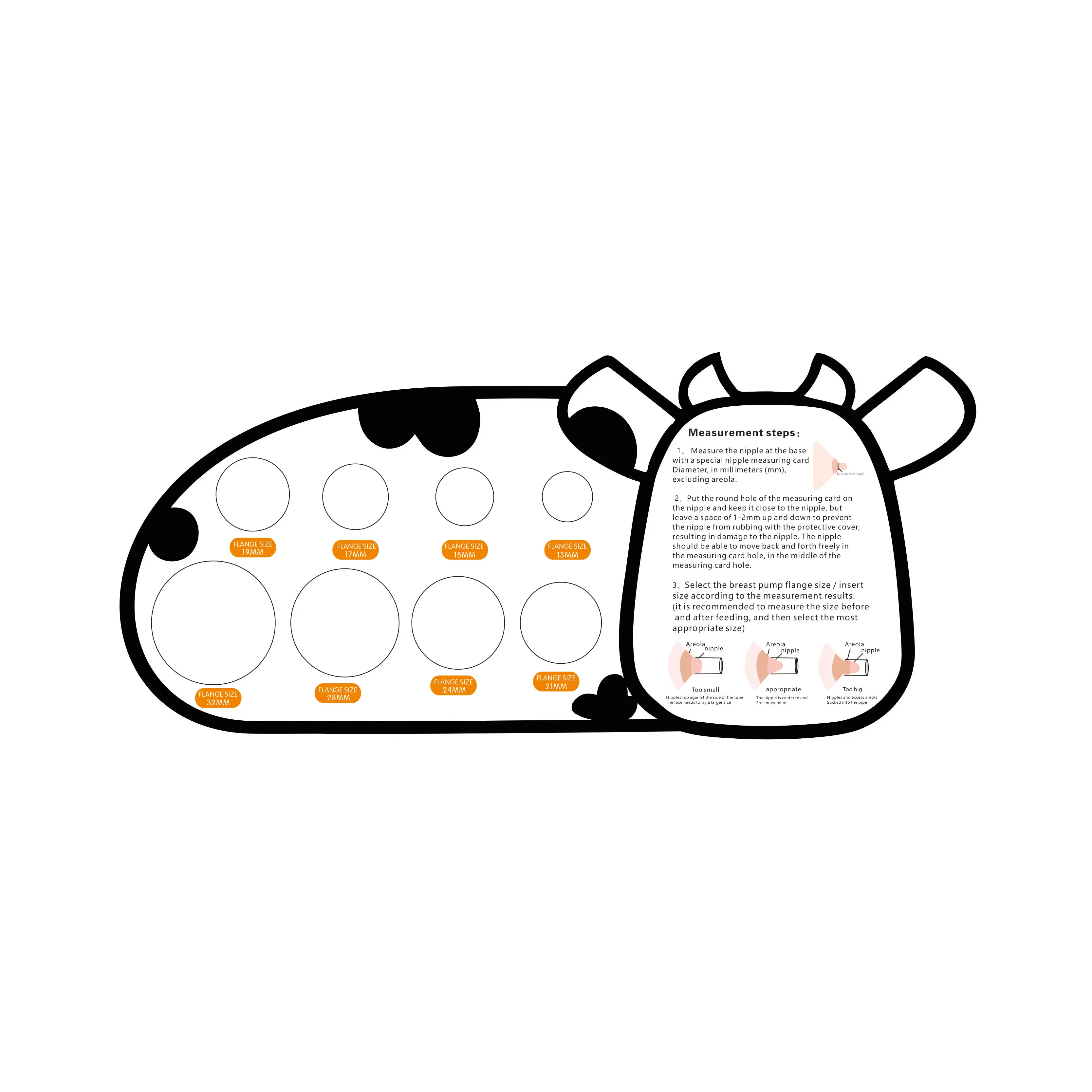 Manufactures wholesale breast measurement card Reusable nipple measuring device Customizable cartoon nipple measuring card