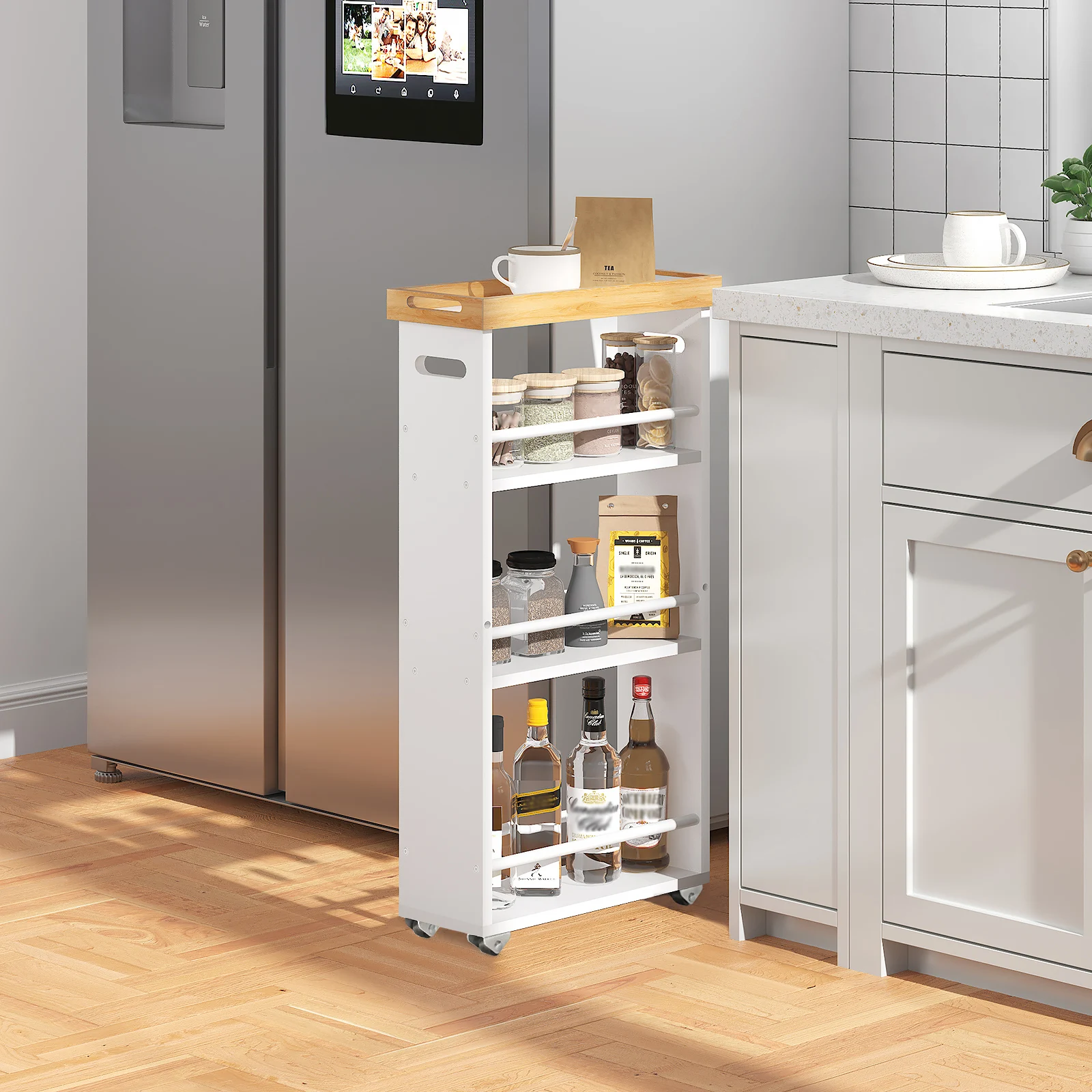 Wholesale Narrow Kitchen Carts, HOOBRO Brand Ultra Slim Kitchen Rolling Cart, Skinny Kitchen Storage Trolley on Wheels