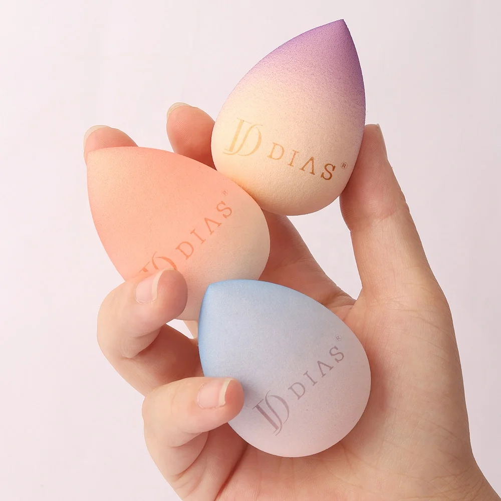 Gradient Color Water Drop Custom Logo Face Egg Beauty Latex Free Private Label Puff Blender Wholesale Makeup Sponge Packaging
