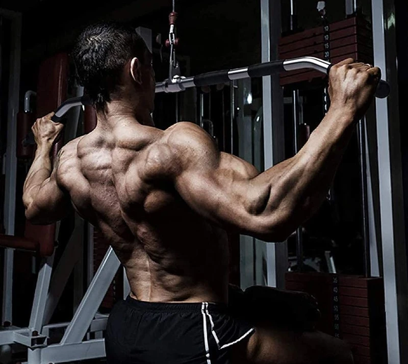 2Pull Down Bar Handle with Grips Cable Machine Barbell Attachment Integrated Back Workout Gym Trainer