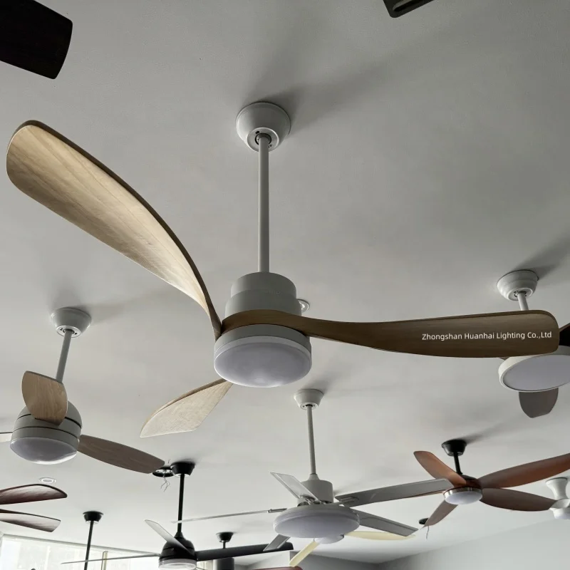 Home Appliciances Commercial 220v Wood Ventilador Remote Control Inverter Wooden Led Light Ceiling Fan