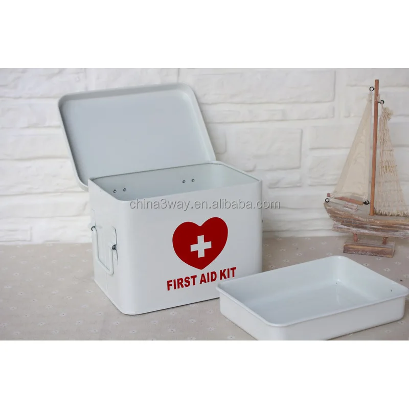 First Aid Dedicated Medical Storage Box With Double Layer & 2 Compartments Metal First Aid Kit