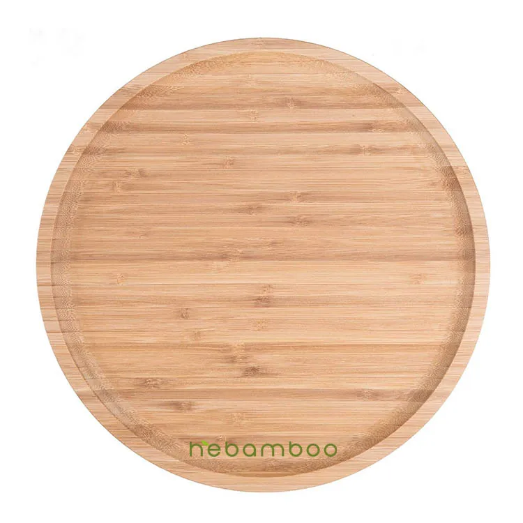 Natural Home Kitchen Bamboo 12 Inches Round Serving Tray for Tea Coffee Food