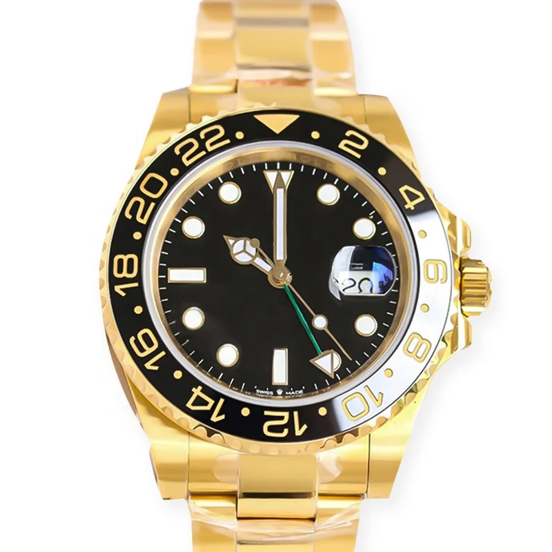 Best sale Luxury 40mm stainless steel bands Black Dial Automatic Movement Mechanical Mens Gold Watch for men