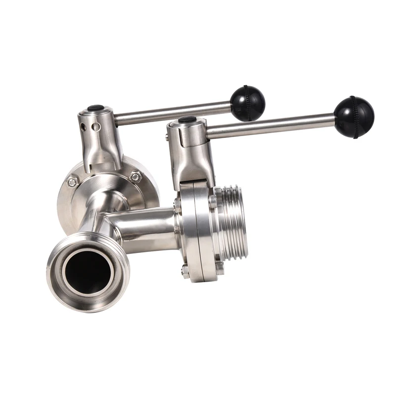 Stainless Steel SS304 Sanitary DIN SMS Three-Way Thread Butterfly Valve