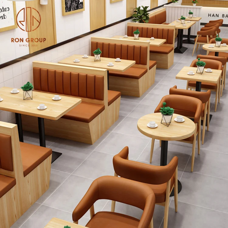 Coffee shop fast food commercial square cafe leather wood round restaurant bench sofa furniture booth seating table chair set