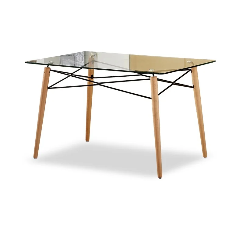 modern contemporary high quality  beech wood leg 10mm thickness tempered glass top table a manger dining table and chairs