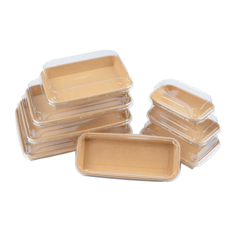Kraft Paper Grab and Go Sushi Tray Disposable Paper Sushi Tray with Plastic Lid