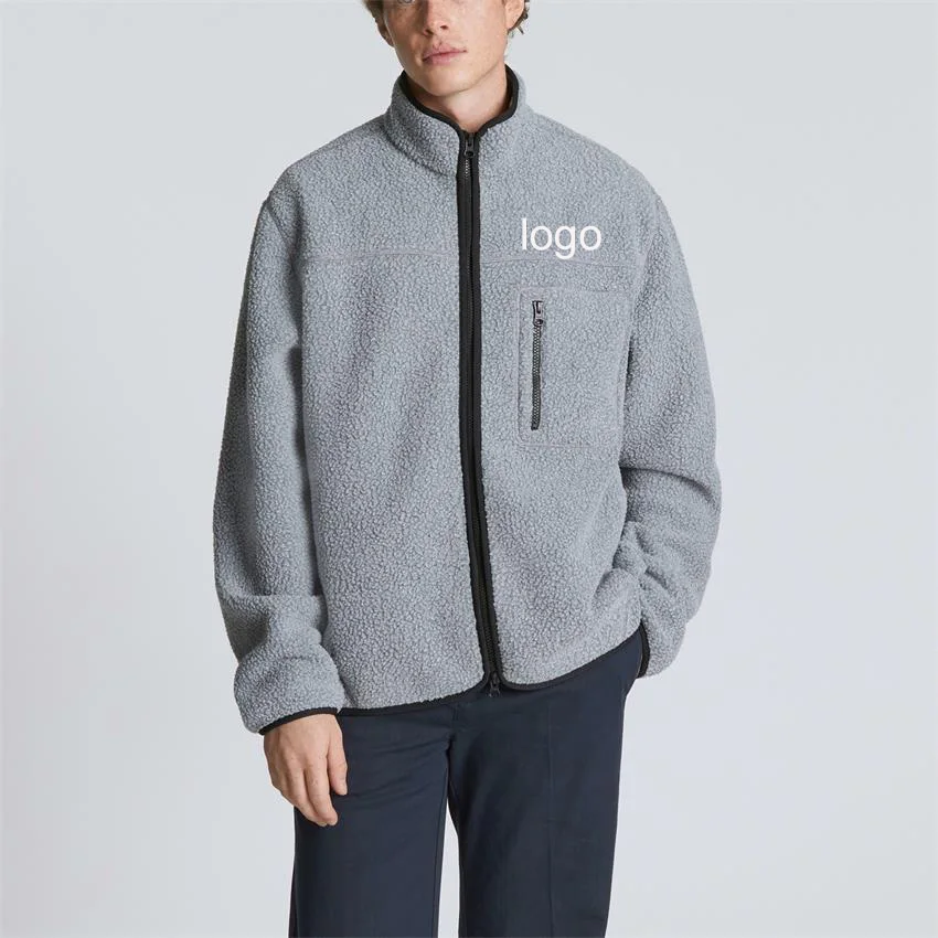2024 custom high quality bomber casual thick winter full zip sherpa fleece jacket for men